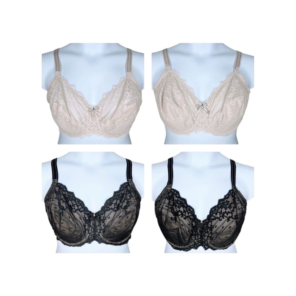 SET OF 4 Chantelle Rive Gauche Full Coverage Unlined Bra 36DDD / 36F Black Cream